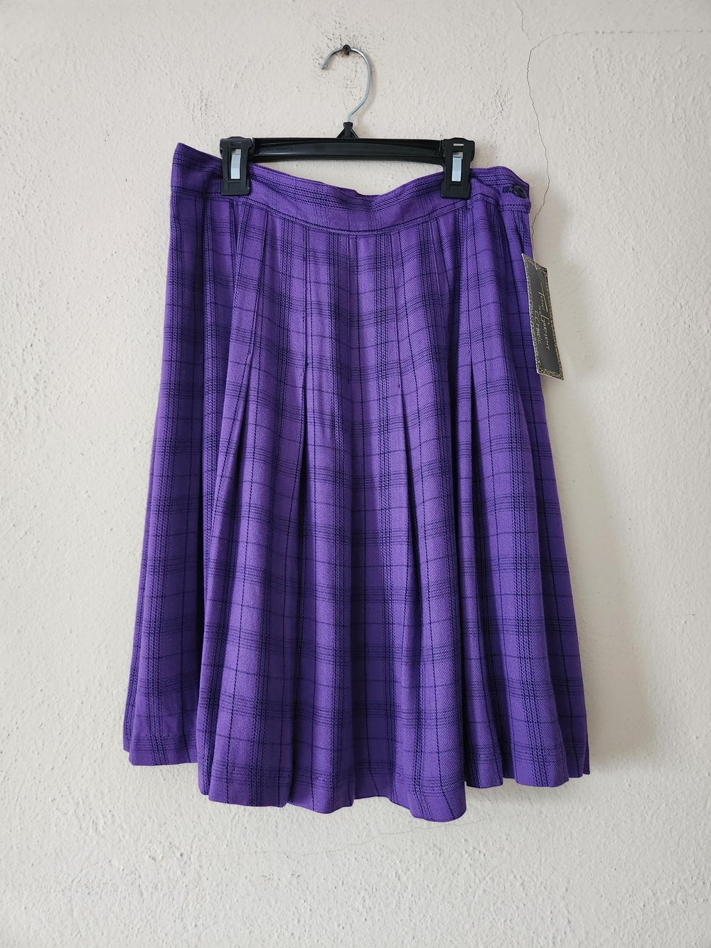 80s Deadstock Purple Plaid Pleated Women's Skirt 9/10